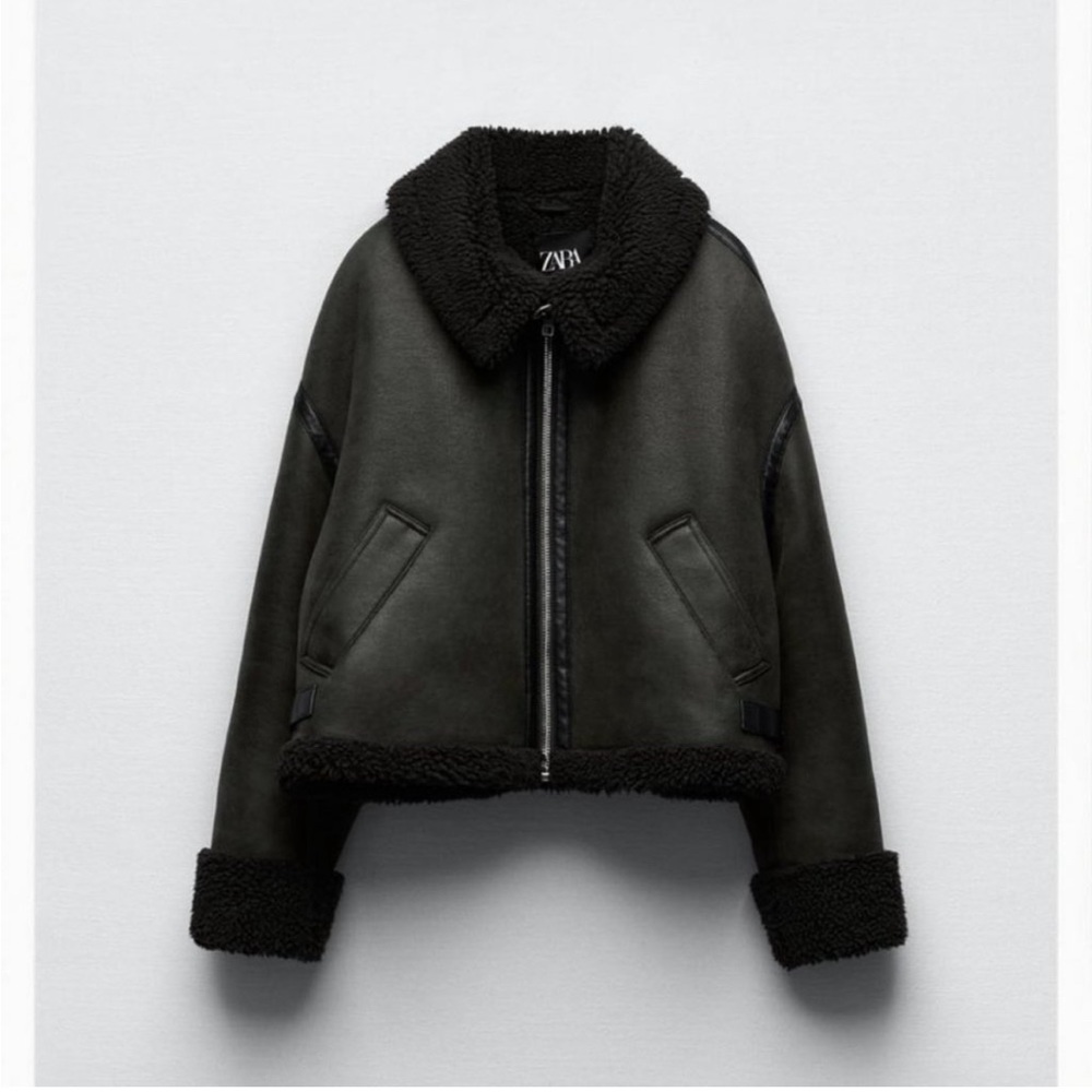 ZARA NEW WOMAN FAUX SUEDE DOUBLE FACED LONG JACKET GREEN